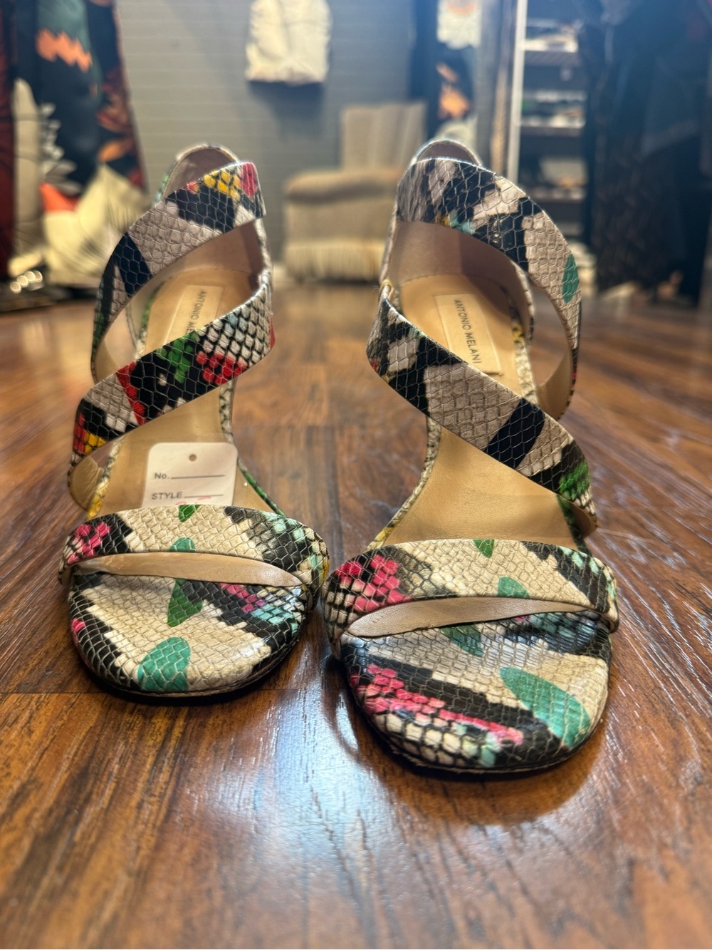 ANTONIO MELANI Multicolor Snake-Print Spiral Strap Heels